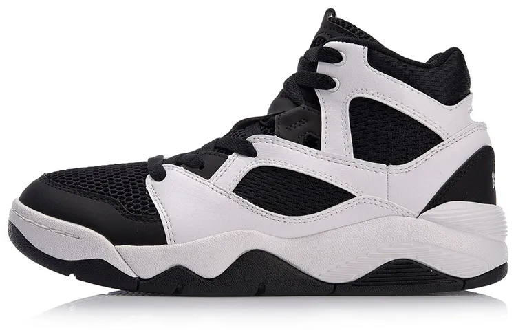Li Ning Retro 90 Slip Resistant Abrasion Resistant High top Basketball Shoes Unisex Black White