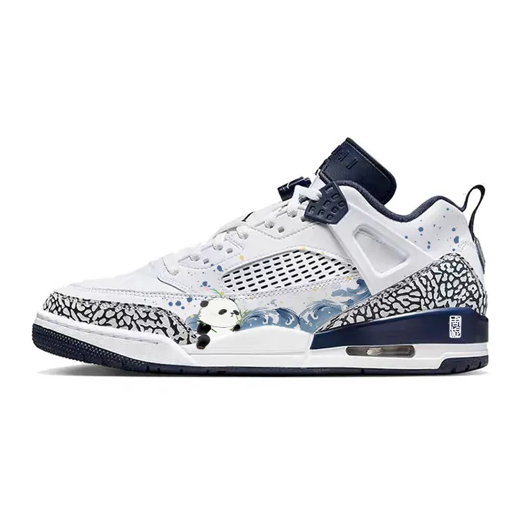 Jordan Spizike Abrasion Resistant Slip Resistant Low top Vintage Basketball Shoes Men's White Blue