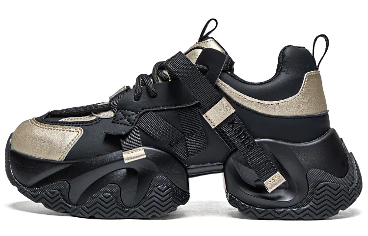 Kappa Slip Resistant And Breathable Low top Chunky Sneakers Women's Black Gold