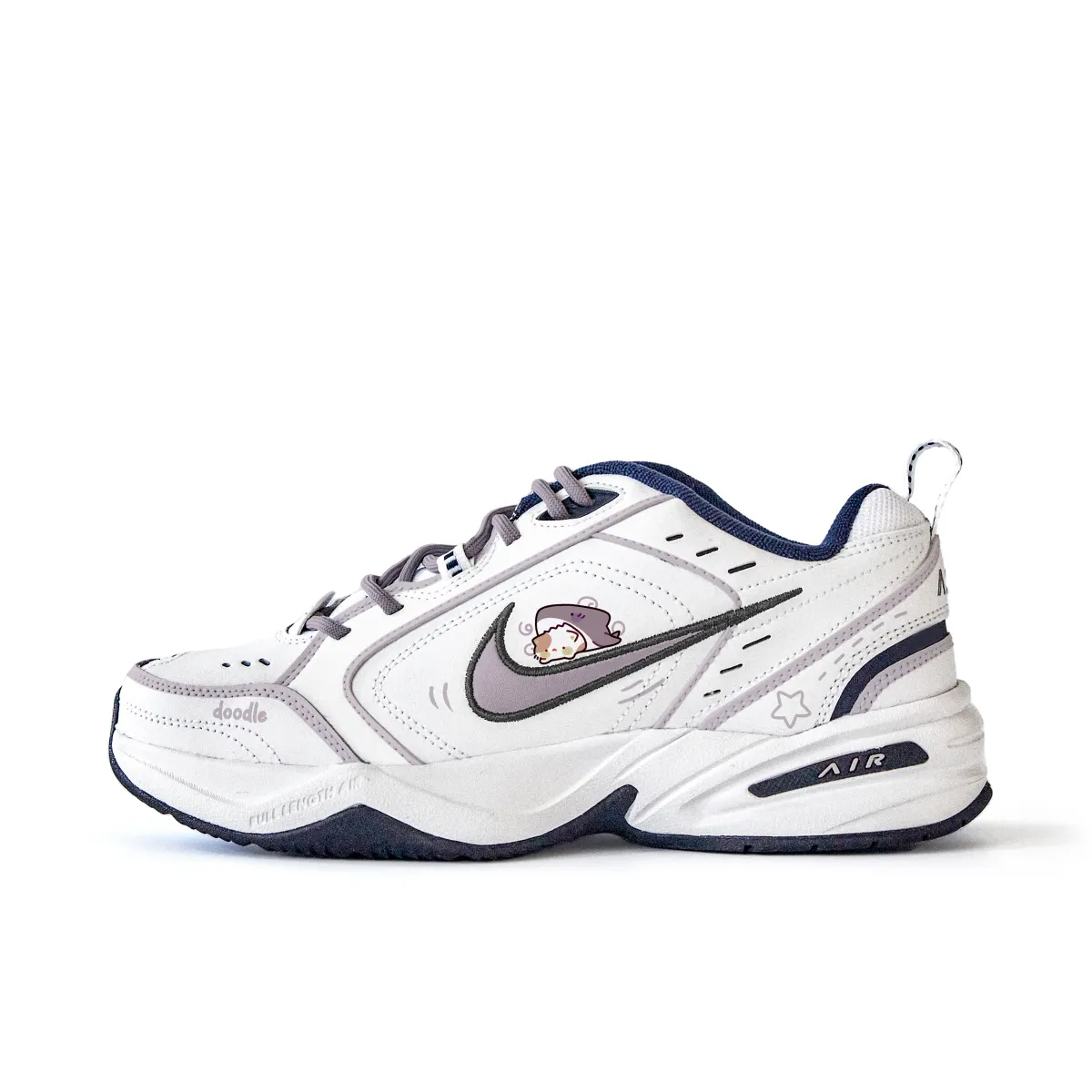 Nike Air Monarch 4 Slip Resistant Abrasion Resistant Low top Chunky Sneakers Unisex White Purple