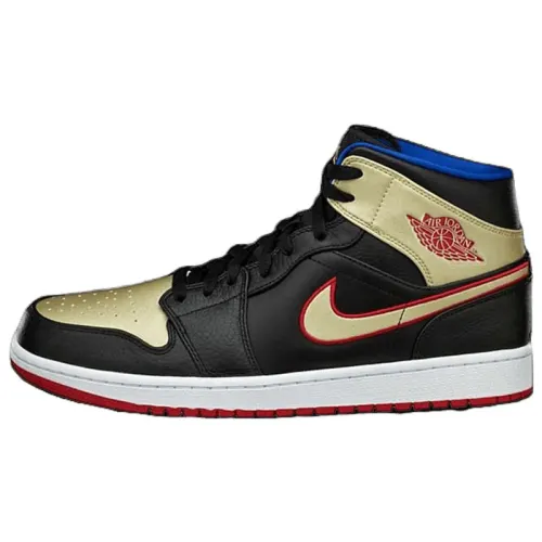 Jordan 1 Mid Black Gold Red