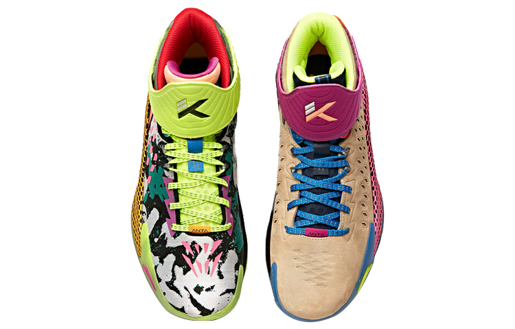 ANTA KT5 Basketball Shoes Men’s High Top Dust Gray/Cool Gray/Neon Green/Ant Purple
