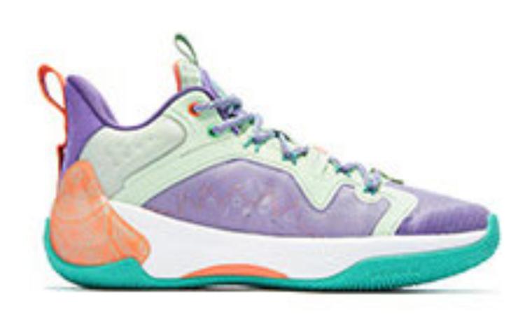 QIAODAN Shaanxi Museum Cushioning Slip Resistant Mid top Basketball Shoes Men’s Seashell Green/Shadow Purple
