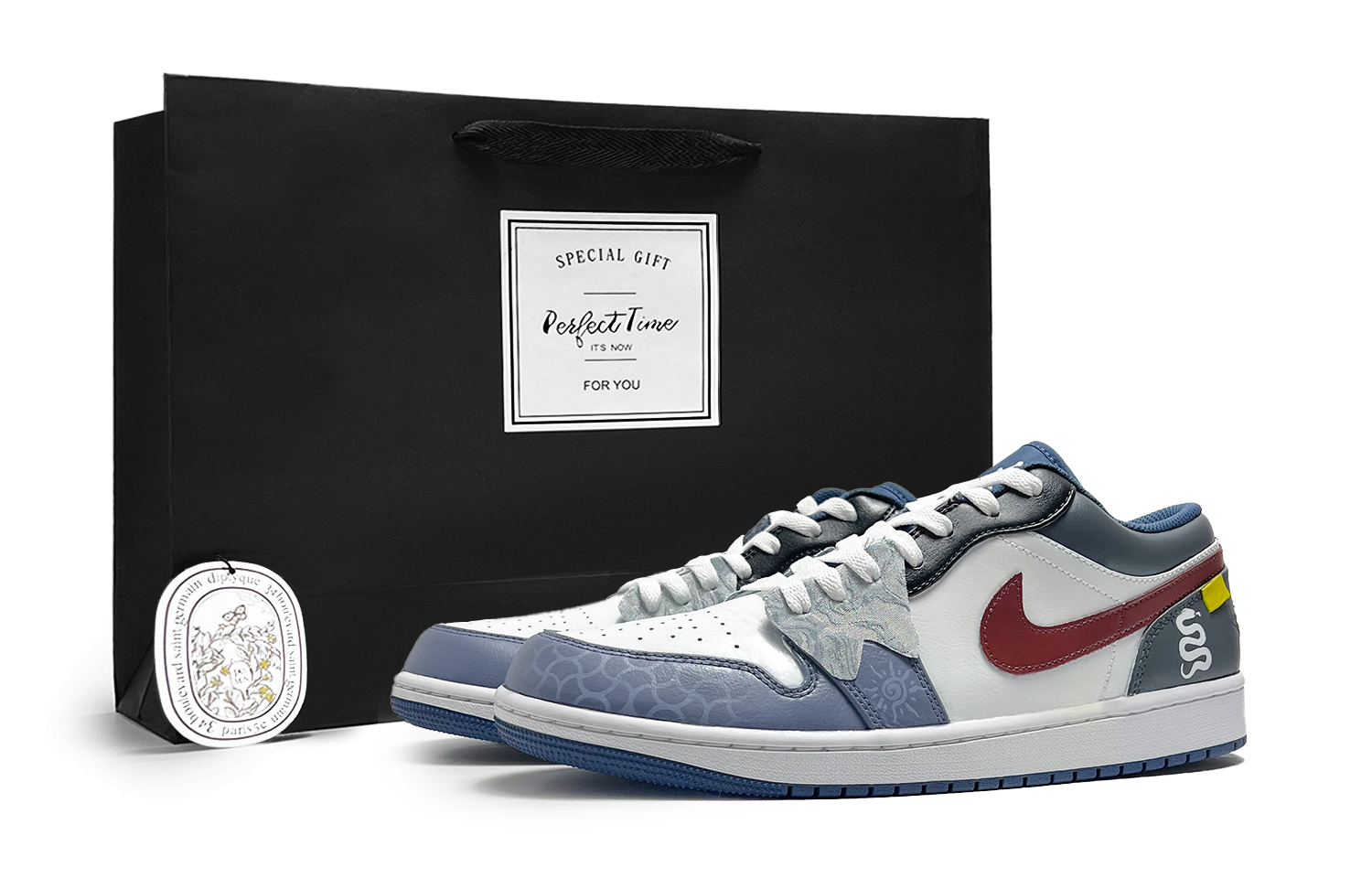 Jordan Air Jordan 1 Cushioning Slip Resistant Abrasion Resistant Low top Vintage Basketball Shoes Men’s Blue Red
