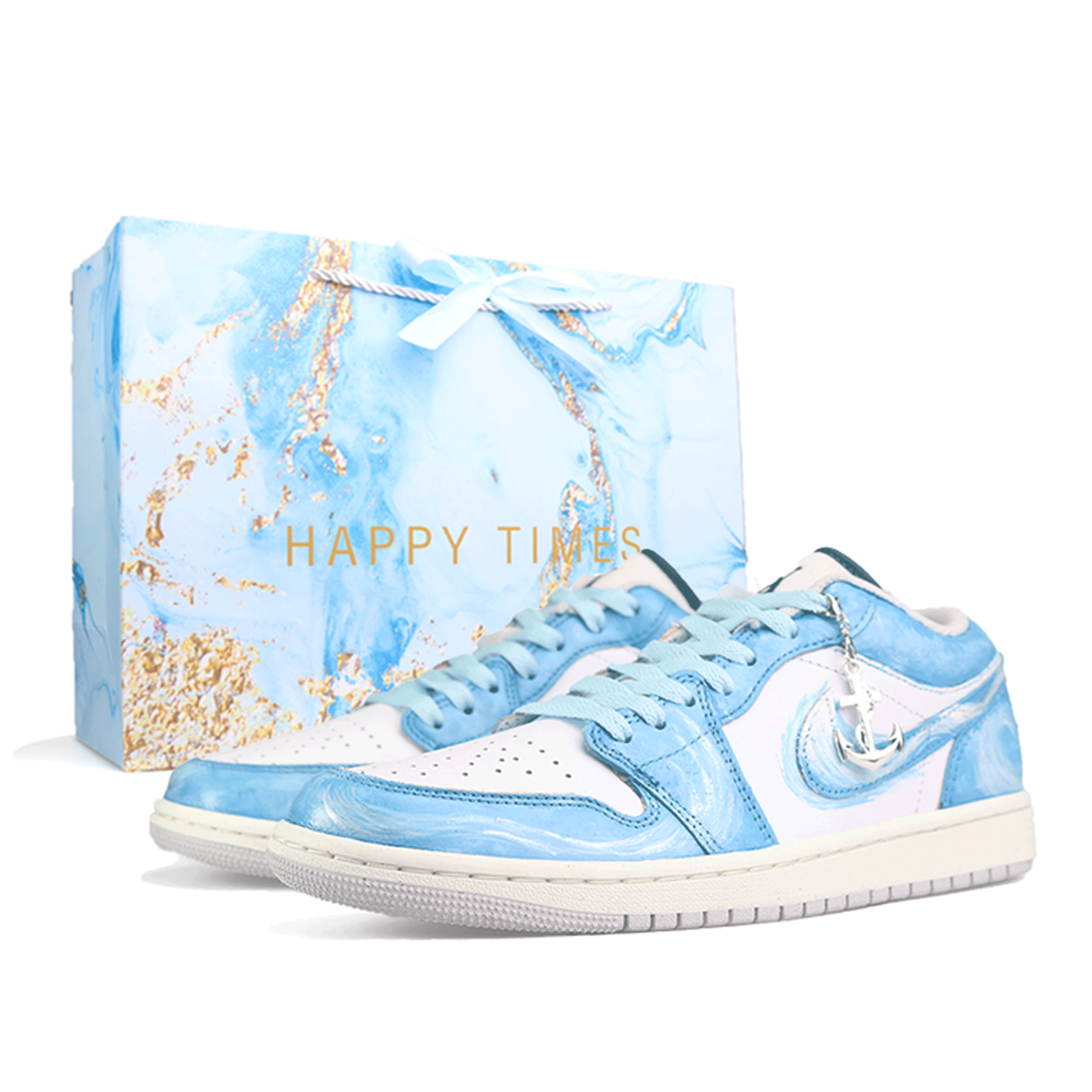 Jordan Air Jordan 1 Deep Sea Journey, Special Shopping Bag Abrasion Resistant Low top Vintage Basketball Shoes Unisex