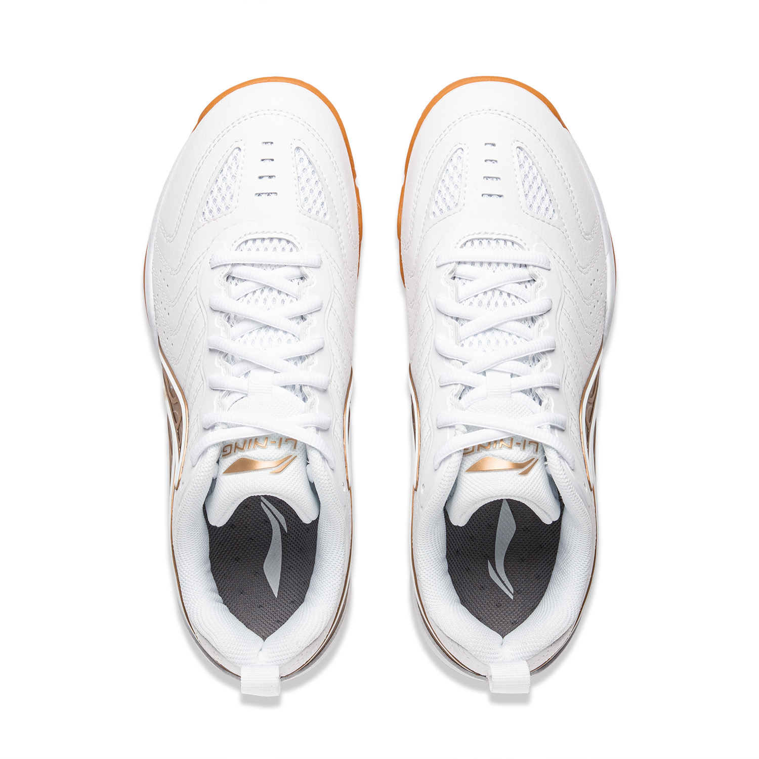 Li Ning Cushioning Slip Resistant Abrasion Resistant Training Scenario Low top Table Tennis Shoes Unisex White Gold