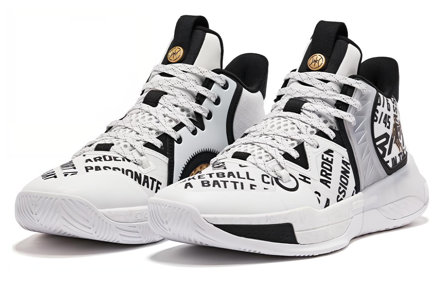 QIAODAN Halberd 5TEAM Cushioning Slip Resistant Abrasion Resistant Mid top Basketball Shoes Men’s White Black