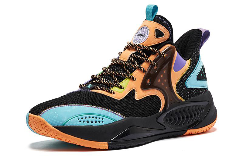 QIAODAN Textile, Synthetic Leather Cushioning Slip Resistant Abrasion Resistant Mid top Basketball Shoes Men’s