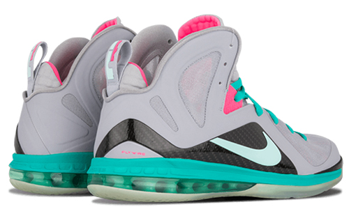 Мужские кроссовки Nike Lebron 9 Elite PS Elite "South Beach" (серые с розовым) — 狼灰/薄荷/绿/粉红闪 — фото 4