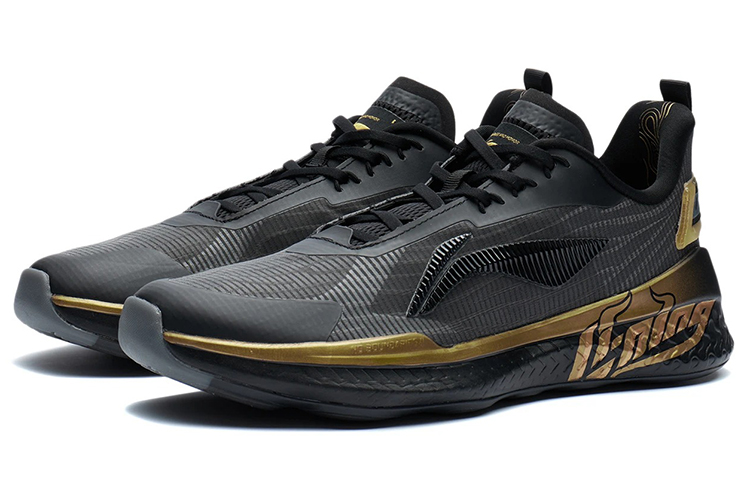 Li Ning Cushioning Slip Resistant Abrasion Resistant Low top Training Shoes Black Gold