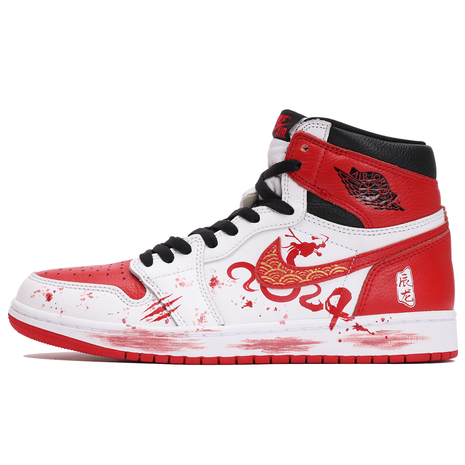 Jordan Air Jordan 1 Cushioning, Wear Resistant High top Vintage Basketball Shoes Unisex Red White Black