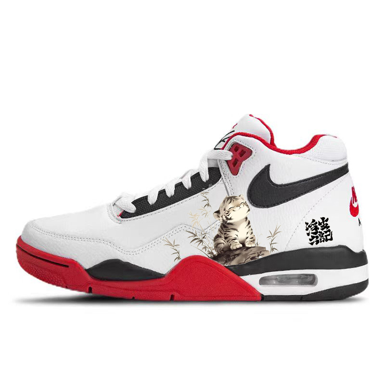 Nike Flight Legacy Slip Resistant Abrasion Resistant Mid top Vintage Basketball Shoes Men’s Red White