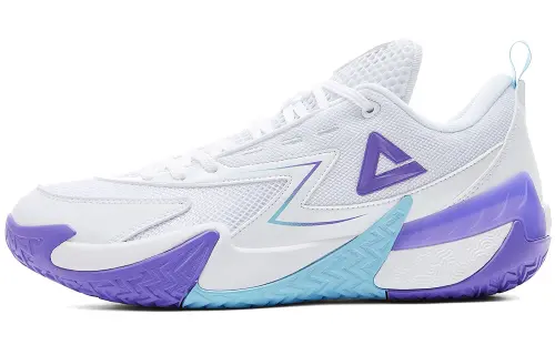 Peak Outfield Overlord V2 Ration Shoes Purple Definite SWR Wear-Resistant Rubber Quick Start Shock Absorbing Anti-Slip Wear-Resistant Breathable Rebound Low-top Basketball Shoes Men's Large White Purple