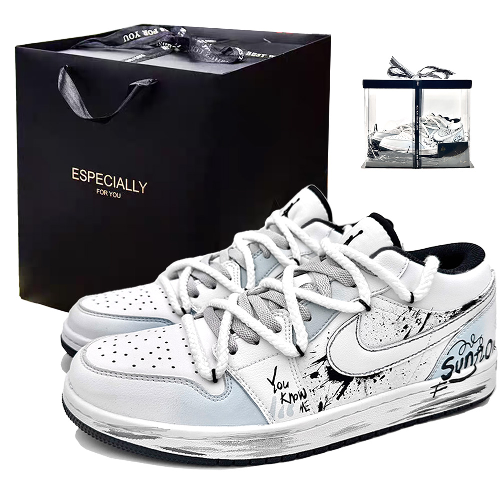 Jordan Air Jordan 1 ‘Wolf Grey’ Mercury Record Low top Vintage Basketball Shoes Unisex White Blue