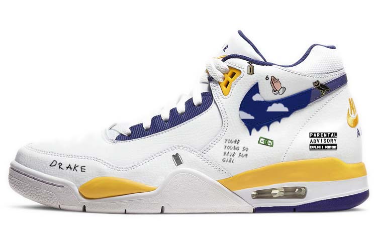 Nike Flight Legacy Low top Vintage Basketball Shoes Men's White Blue Yellow