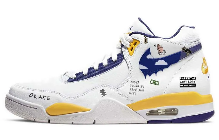 Nike Flight Legacy Fashion Low top Vintage Basketball Shoes Men's White Blue Yellow