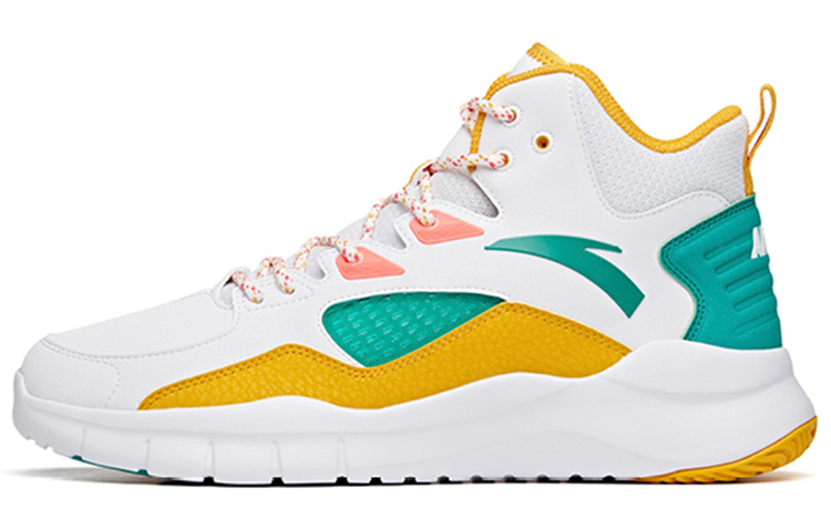 Anta Basketball Collection Cushioning Slip Resistant Mid top Vintage Basketball Shoes Men’s White Yellow Green