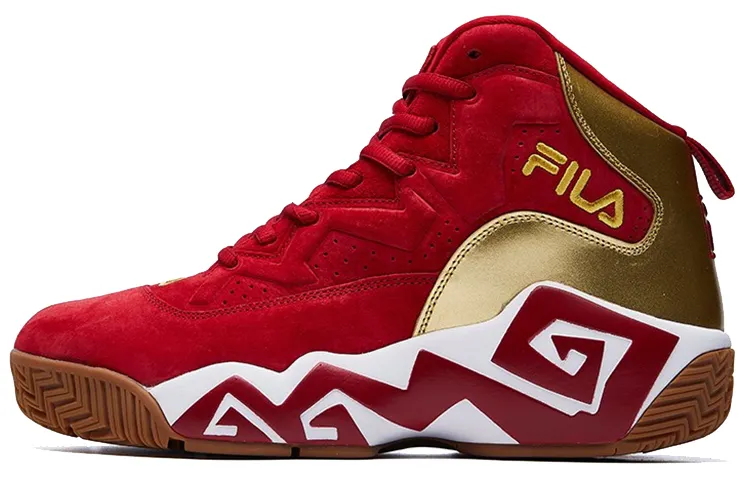 FILA MB1 Synthetic Leather, Leather Mid top Vintage Basketball Shoes Men's Red Gold