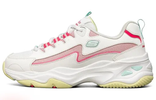 Skechers D'Lites 4.0 Textile, Synthetic Leather Low top Chunky Sneakers Women's White Pink Yellow