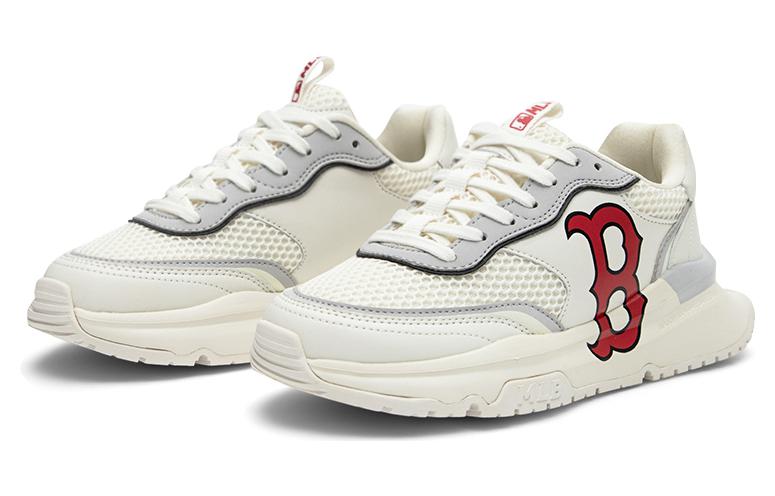 MLB Chunky Runner Boston Red Sox Slip Resistant Abrasion Resistant Low top Chunky Sneakers, Double Layer Unisex Ivory