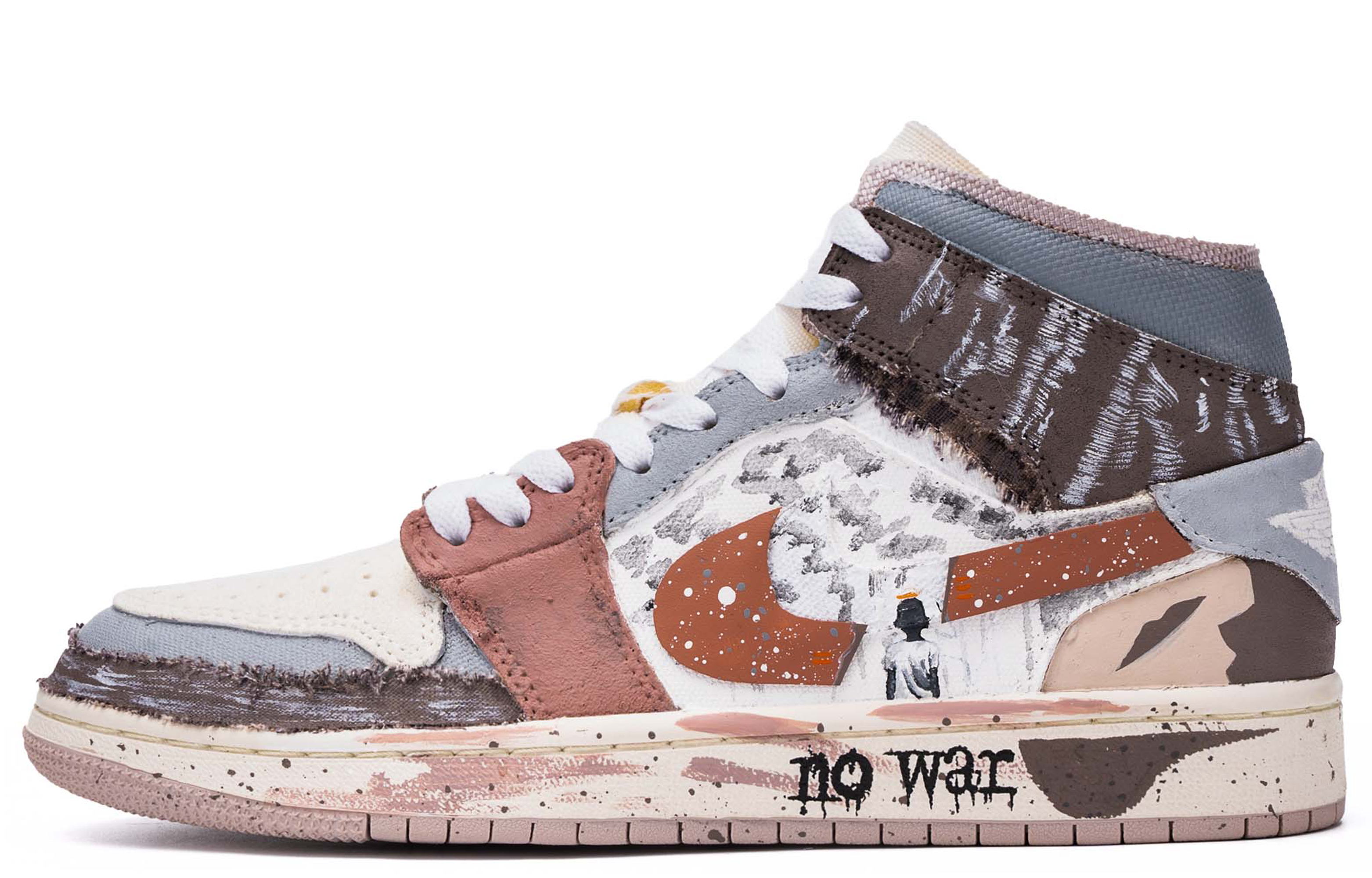 Jordan Air Jordan 1 ADCDAVINCI Custom, Shaka Mid top Vintage Basketball Shoes Women's Reddish Gray