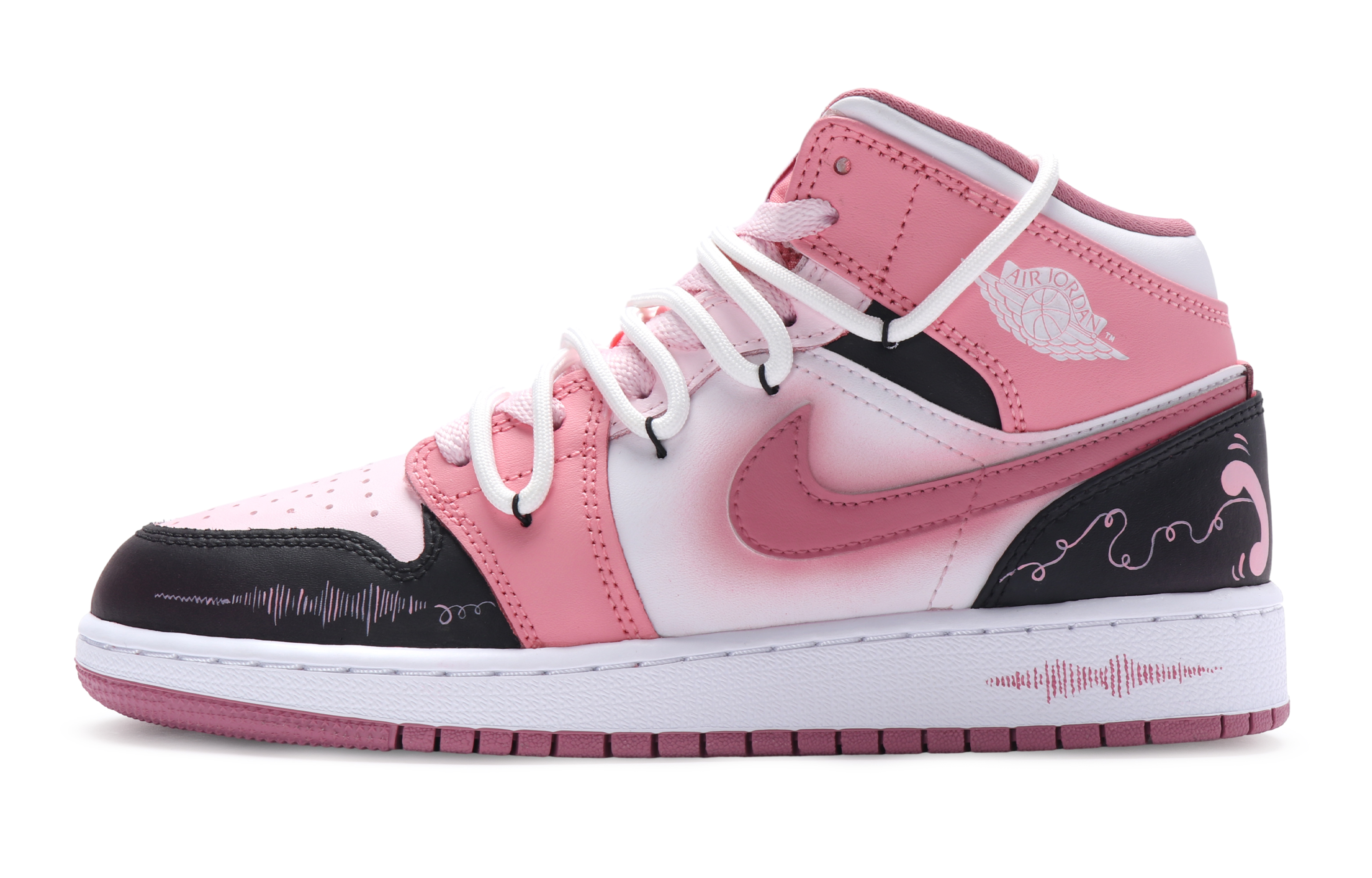 Jordan Air Jordan 1 811 Manufacturing, Love Confession High top Vintage Basketball Shoes Women's Pink Black White