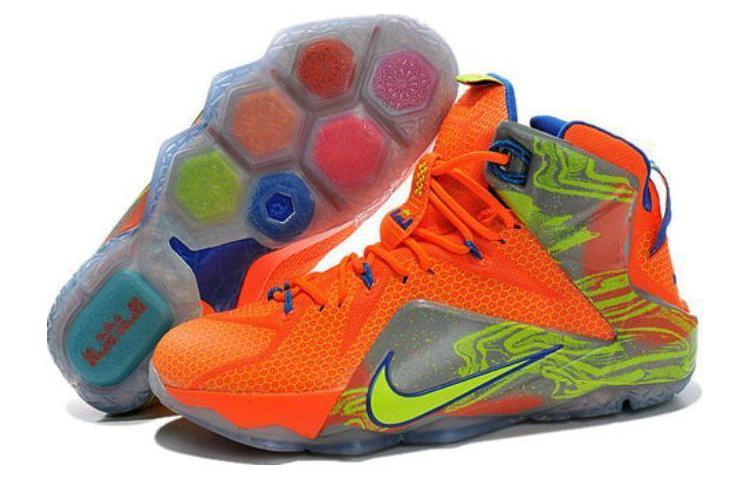Мужские кроссовки Nike Lebron 12 Six Meridians (оранжево-зеленые) — Оранжевыйзелёный — фото 3