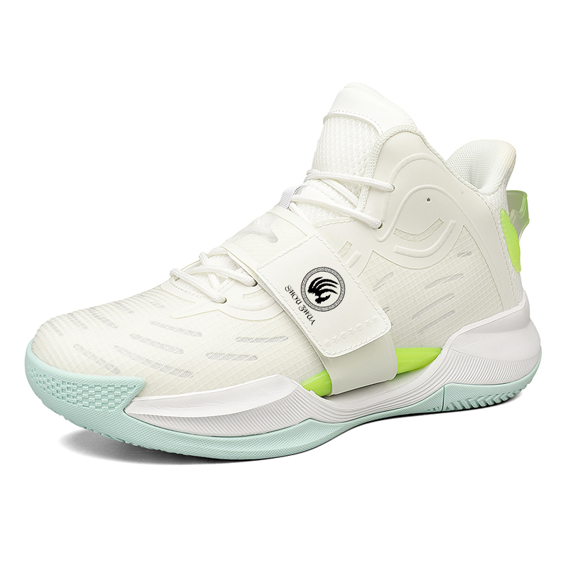 SHOUZHAO Mesh, Synthetic Leather Slip Resistant Mid top Basketball Shoes Unisex Ivory White