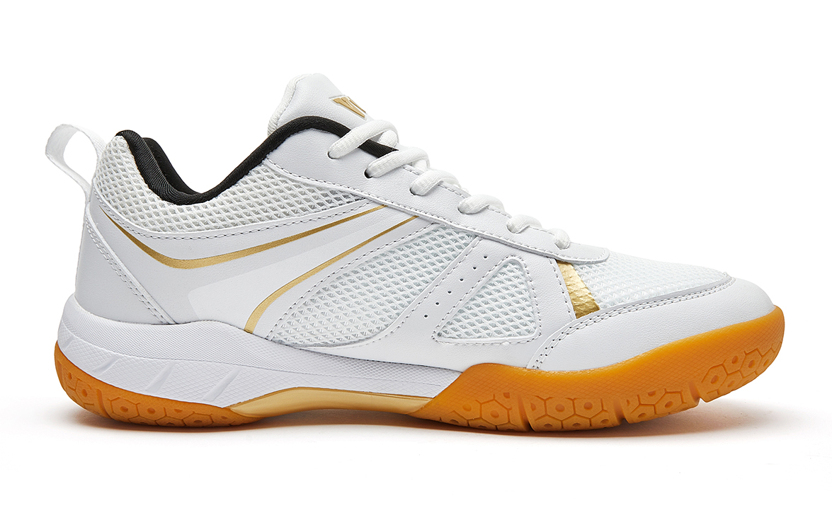 VOIT Abrasion Resistant Coverage Lightweight Low top Badminton Shoes Unisex White Gold