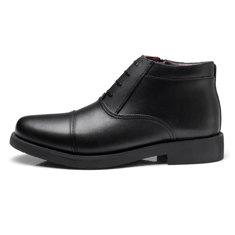 Qiangren 3515 winter warm wool men's high-top cotton shoes plus velvet and thickening business formal leather shoes men's black