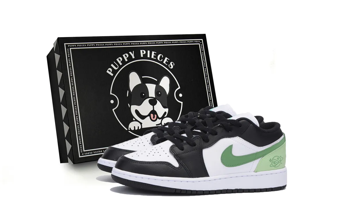 Jordan Air Jordan 1 Slip Resistant Abrasion Resistant Low top Vintage Basketball Shoes Men's Black Green
