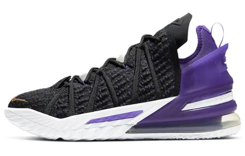 Nike Lebron 18 Lakers James 18 Lakers Laces Shock Absorbing, Anti-slip and Wear Resistant, Low-top Practical Basketball Shoes Men and Women Similar Black Purple Foreign Version