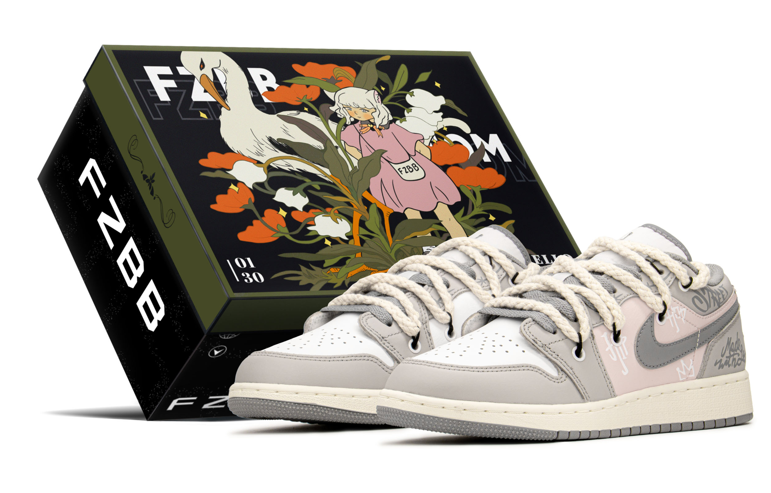 Jordan Air Jordan 1 Low top Vintage Basketball Shoes GS Mist Gray Smoke Pink