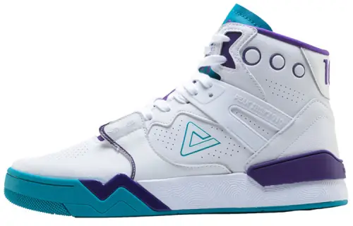 Peak 910 non-slip wear-resistant shock-absorbing high-top retro basketball shoes white, blue and purple