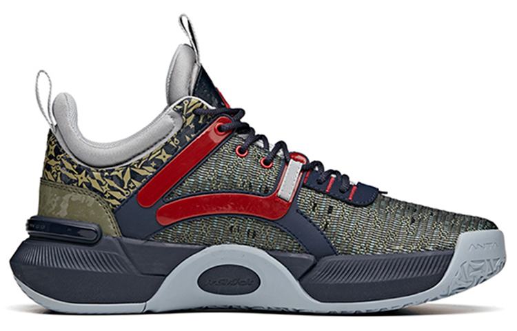 ANTA Basketball Shoes Men’s Low Top Olive Green/Dark Blue/Red