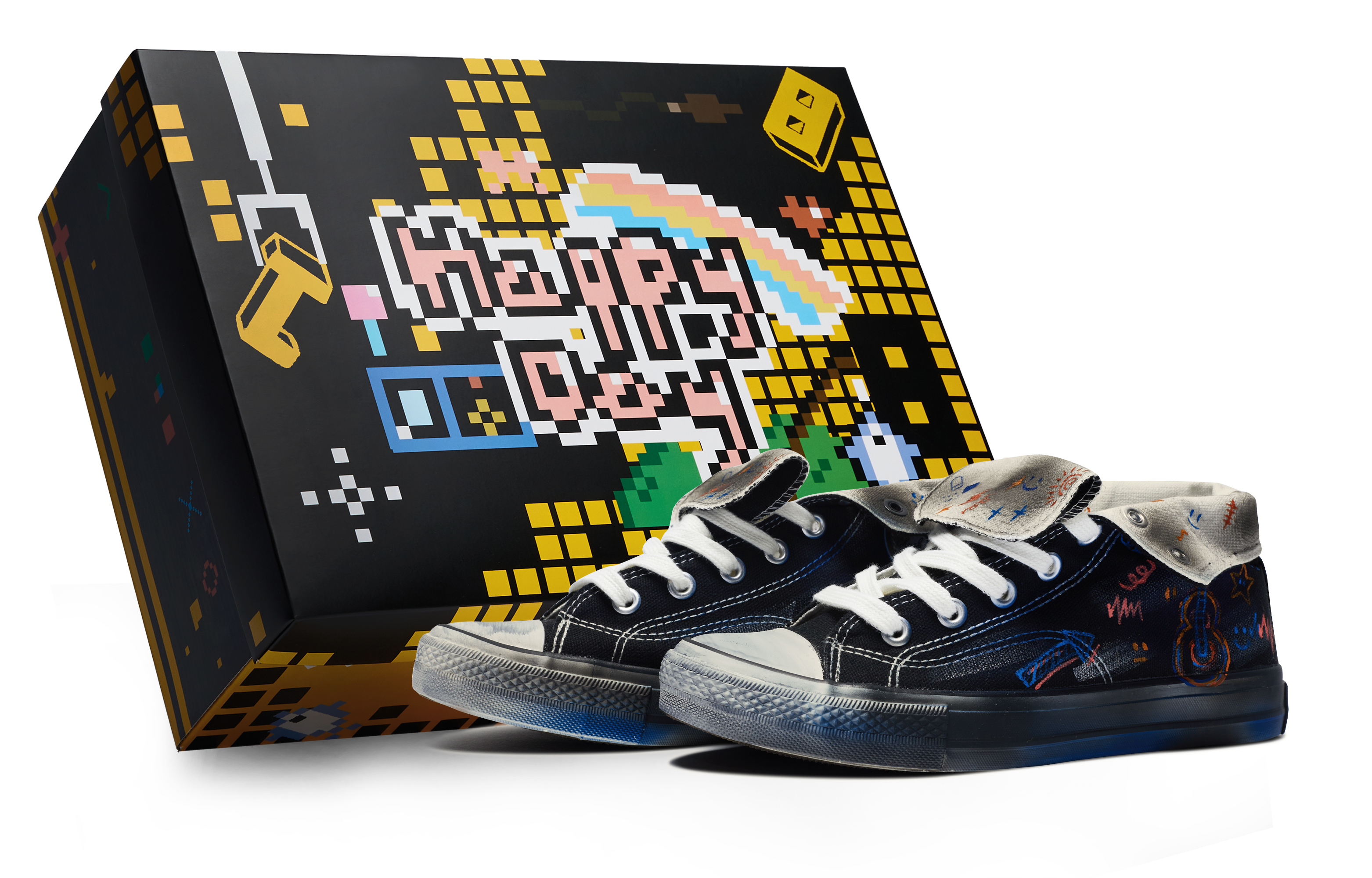 Converse 1970s 811 Manufacturing, Rock Music Collection, Guitar, Special Shoe Box Graffiti Lightweight Balance