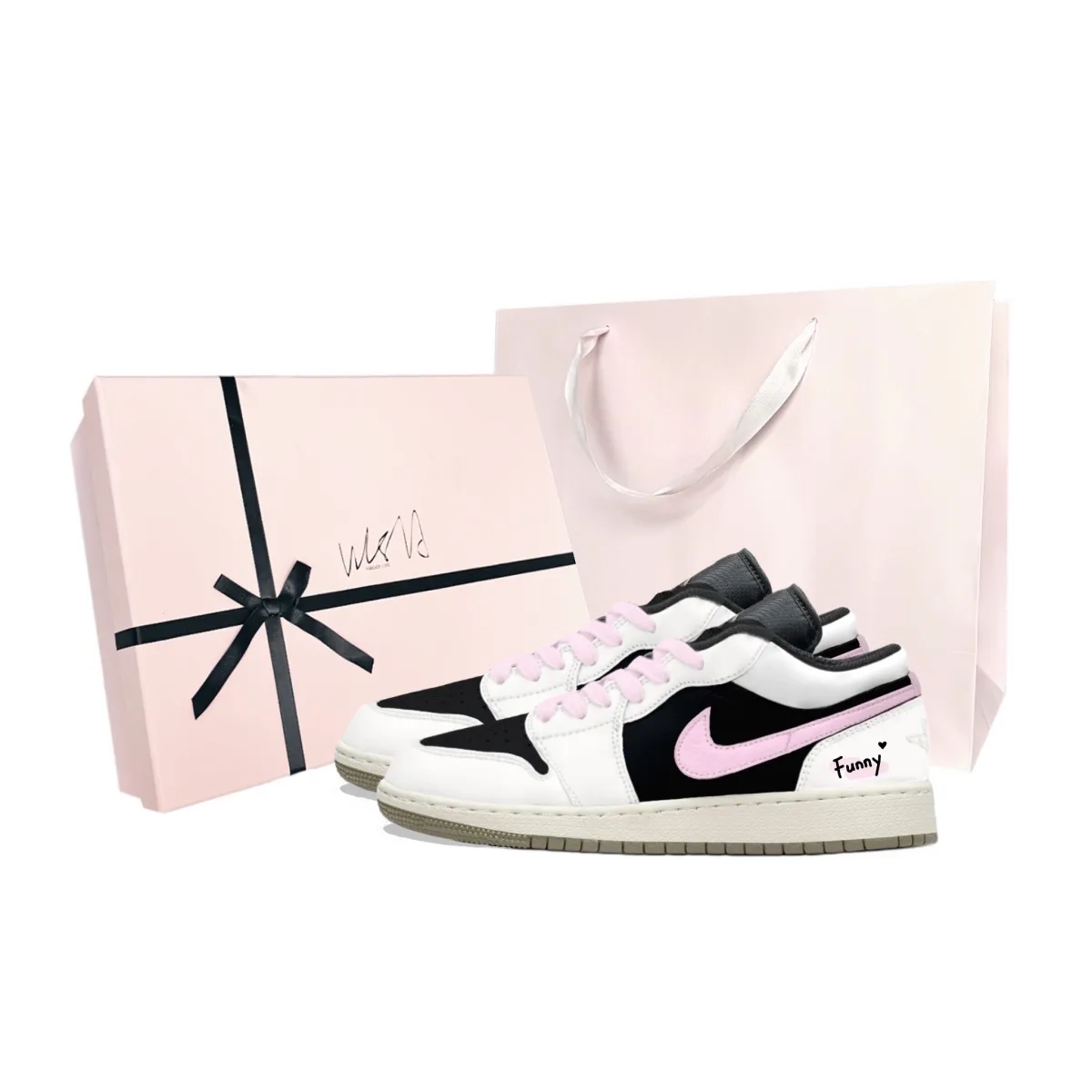 Jordan Air Jordan 1 Strawberry Sauce Abrasion Resistant Low top Vintage Basketball Shoes Unisex White Pink