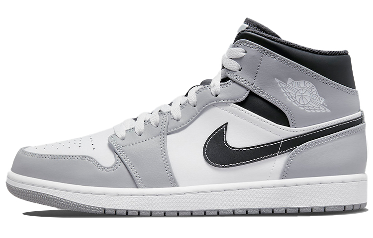 Jordan Air Jordan 1 Mid \"Light Smoke Grey\" Synthetic leather, artificial leather, comfortable and versatile, mid-top, retro basketball shoes, men's style, gray white and black