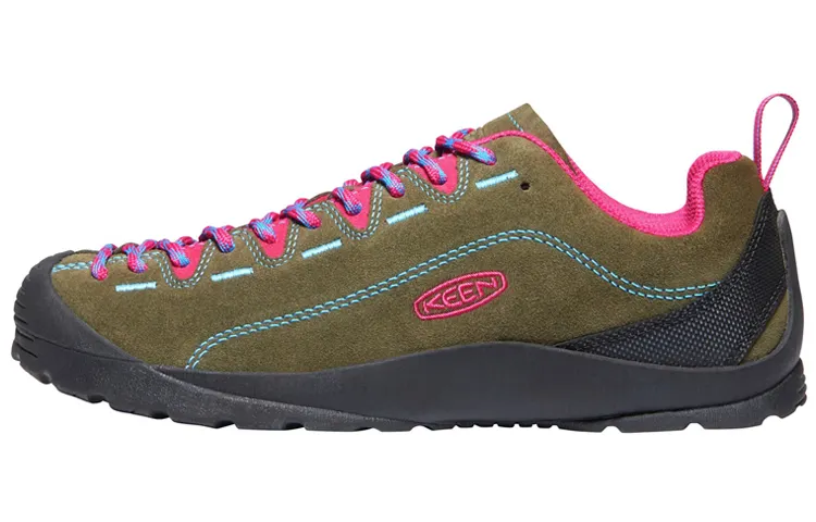 Keen Jasper Suede Cushioning Slip Resistant Low top Outdoor Hiking Shoes Pink Green