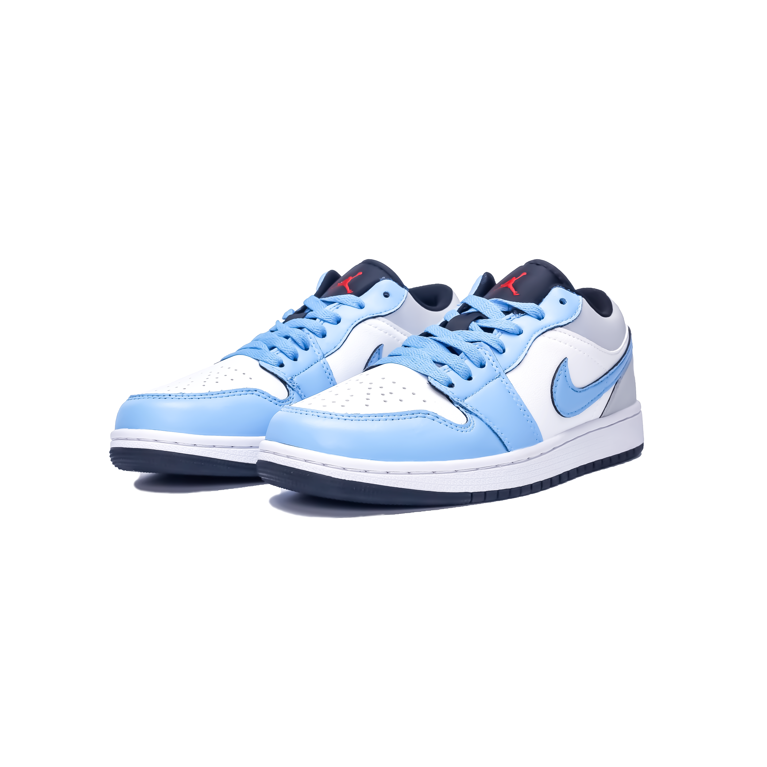 Jordan Air Jordan 1 Leather Abrasion Resistant Coverage Low top Vintage Basketball Shoes Unisex White Blue Gray