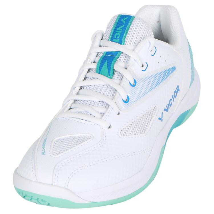 VICTOR Mesh, Synthetic Leather Cushioning Breathable Badminton Shoes Unisex White Blue