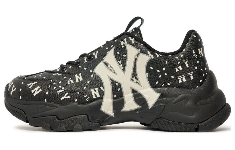 MLB Big Ball Chunky Leather Cushioning Slip Resistant Abrasion Resistant Low top Chunky Sneakers Unisex Black White