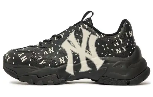 MLB Big Ball Chunky Leather Cushioning Slip Resistant Abrasion Resistant Low top Chunky Sneakers Unisex Black White