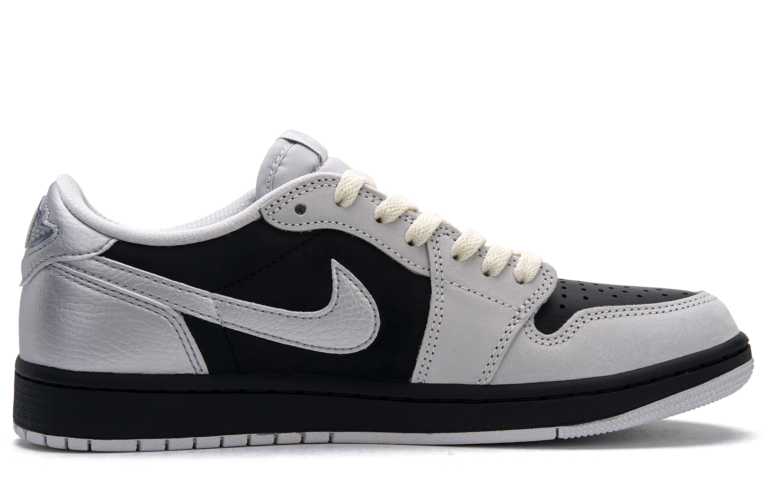 Jordan Air Jordan 1 Cyber Silver Wing Low top Vintage Basketball Shoes Unisex Black Silver