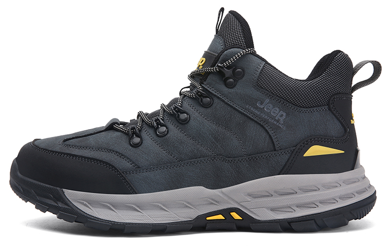Jeep Mountaineering Collection Slip Resistant Abrasion Resistant Mid top Outdoor Shoes Men’s Black Gray