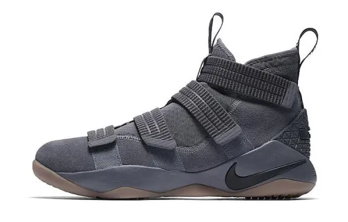 Nike Zoom soldier 11 LeBron Gray Gum soldier 11 James round toe non-slip lightweight mid-top practical basketball shoes men's cool gray