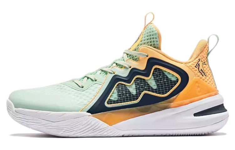 QIAODAN Slip Resistant Abrasion Resistant High top Basketball Shoes Men’s Green Orange