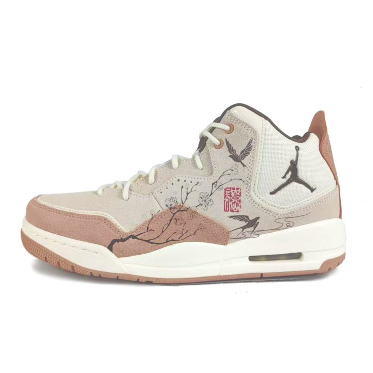 Jordan Courtside 23 Textile, Split Cow Leather Abrasion Resistant Mid top Vintage Basketball Shoes Men’s Brown White
