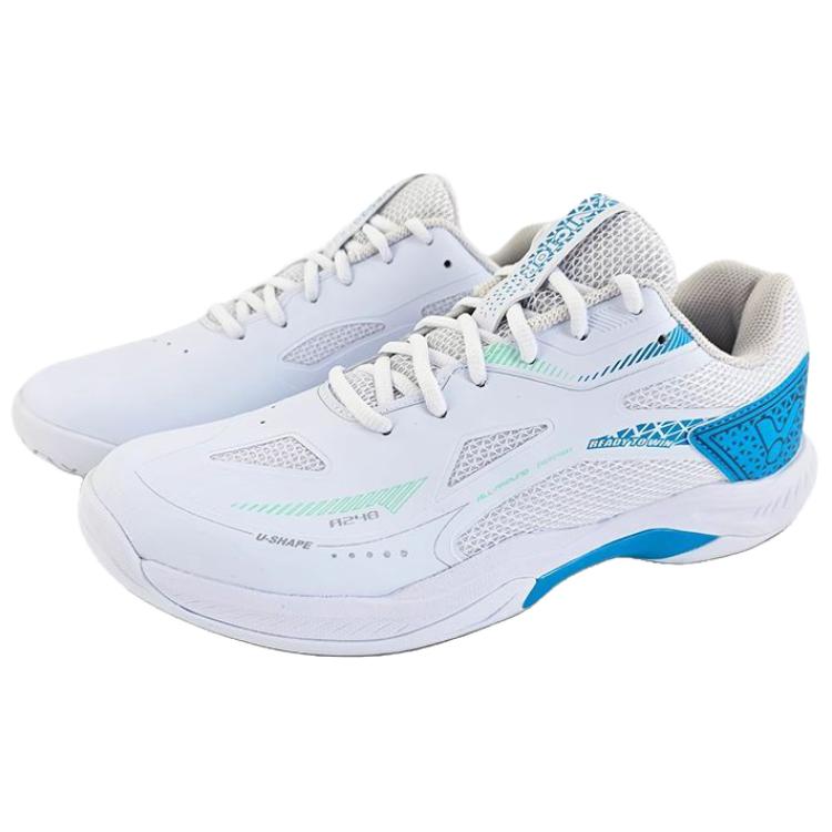VICTOR Mesh, Synthetic Leather Cushioning Slip Resistant Low top Badminton Shoes Unisex White Blue