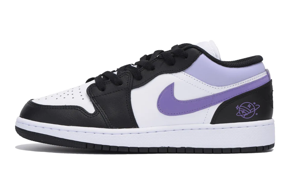 Jordan Air Jordan 1 Abrasion Resistant Slip Resistant Low top Vintage Basketball Shoes Men's Black White Purple